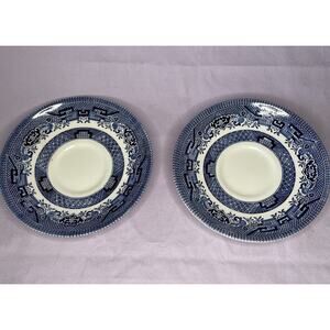 English Blue Willow CHURCHILL Porcelain 5.5 in. (2 cup Saucers)